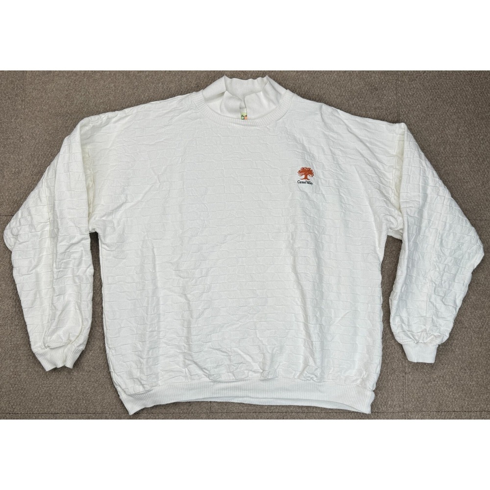 WEK Vtg‎ Rare White Embroidered Carmel Valley Men's Long Sleeve Sweater Size 3